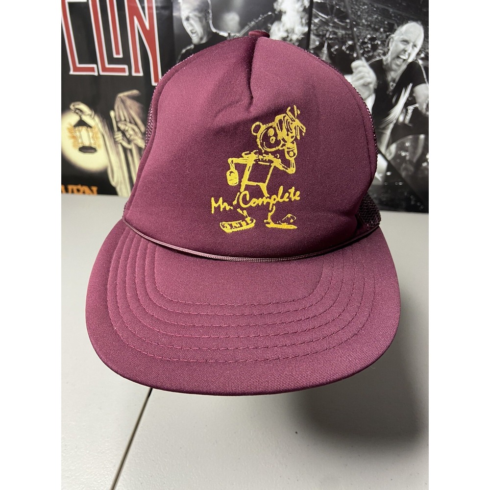 Vintage 80s Mr. Complete‎ Robot Maroon Snapback Hat Cap Trucker